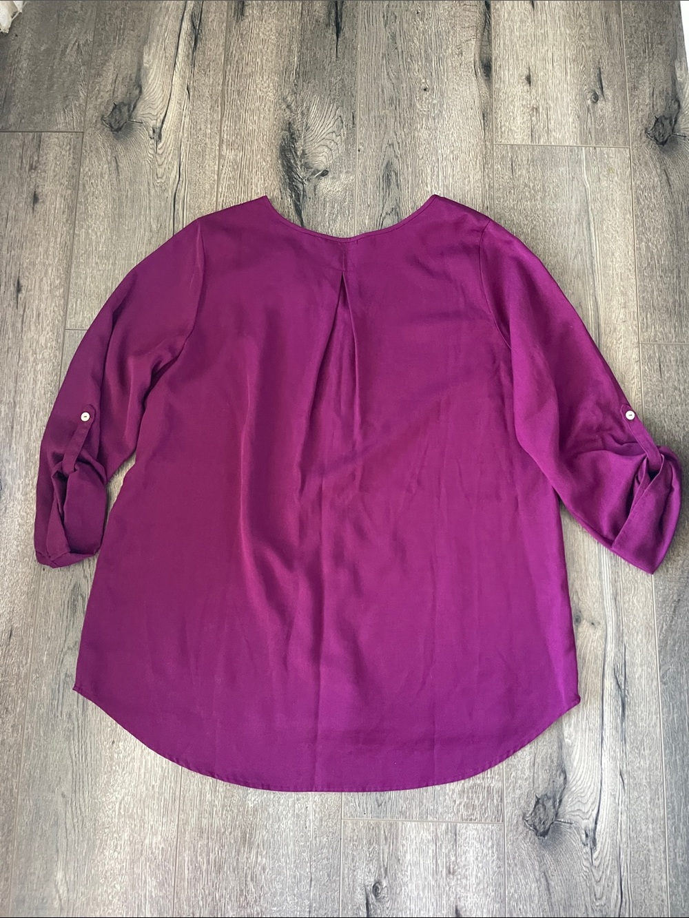 Soft Surroundings Deep Magenta V-Neck Button-Front Blouse - Picture 8 of 9